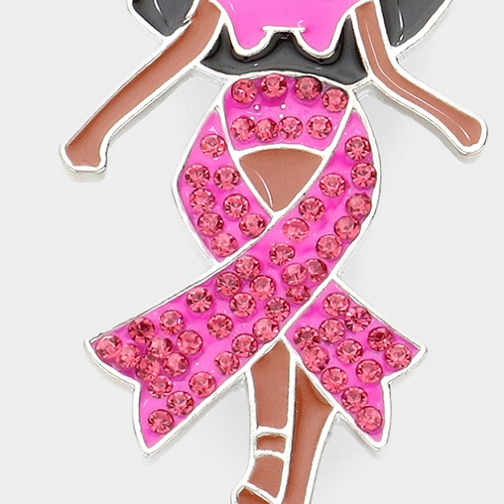 Pink Ribbon Brooch Silver Rhinestone Bow Cancer Pin Fashion Statement Accessory - Picture 3 of 3